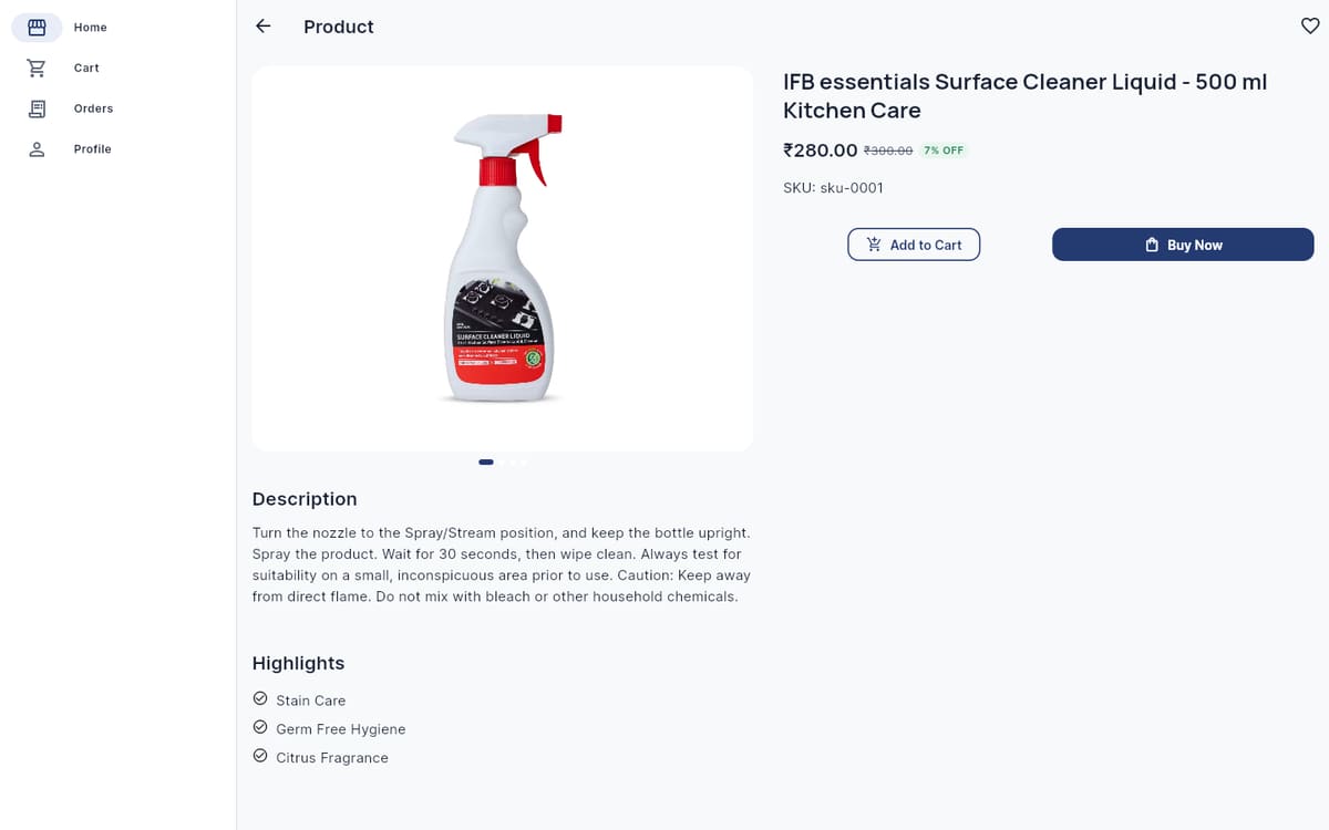 AP Enterprises product detail page on Flutter Web