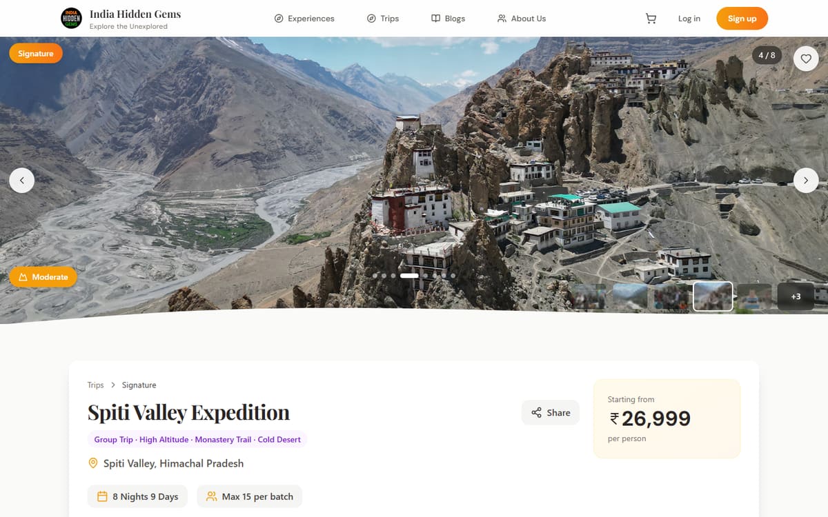 India Hidden Gems trip detail page for the Spiti Valley expedition